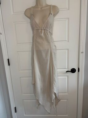 Distortion Rope Lace-Up Midi Dress Darker Wavs Size XL Sheer Muslin Ecru